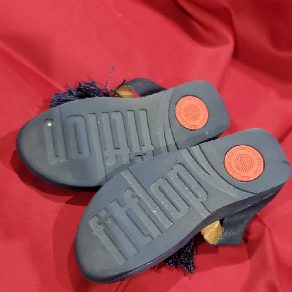 Fitflop Blue Sandals with Suede Finish and Fringe Detail